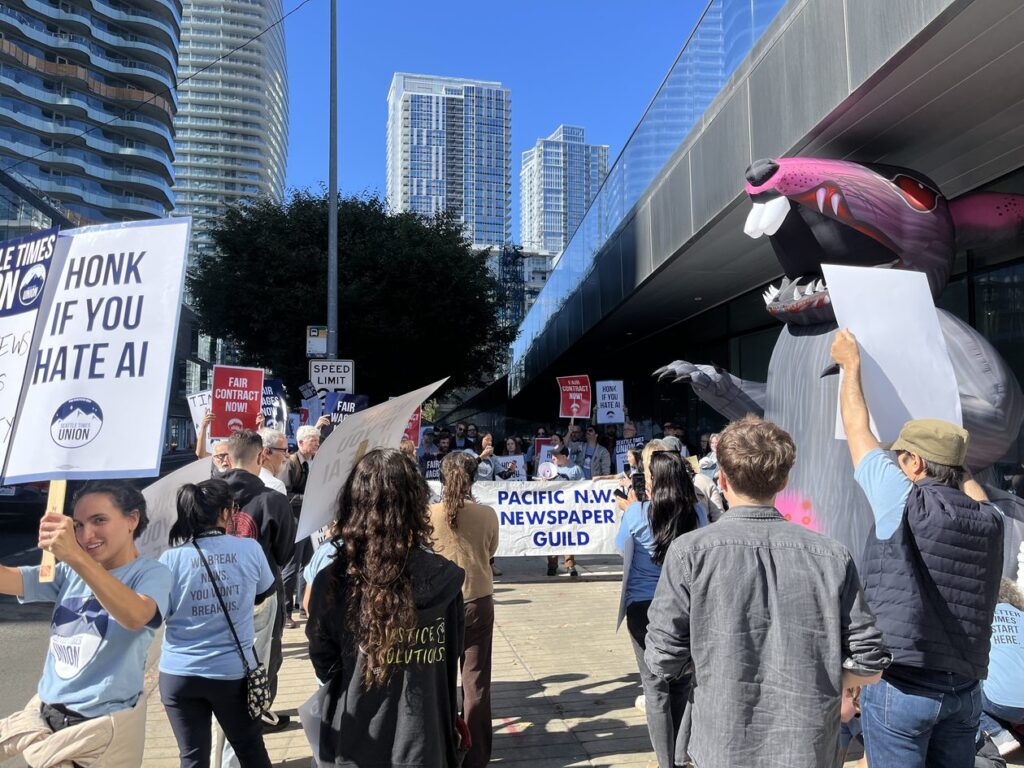 Seattle Times journalists picket over AI, calling for job protections in contract talks – GeekWire