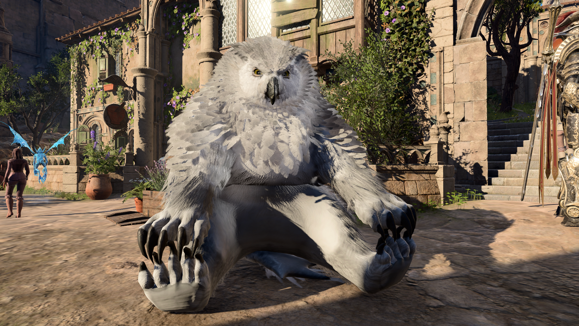 Assorted examples of the photo mode in Baldur's Gate 3, including sitting poses for cute animals, a waving ghoul, and dances.