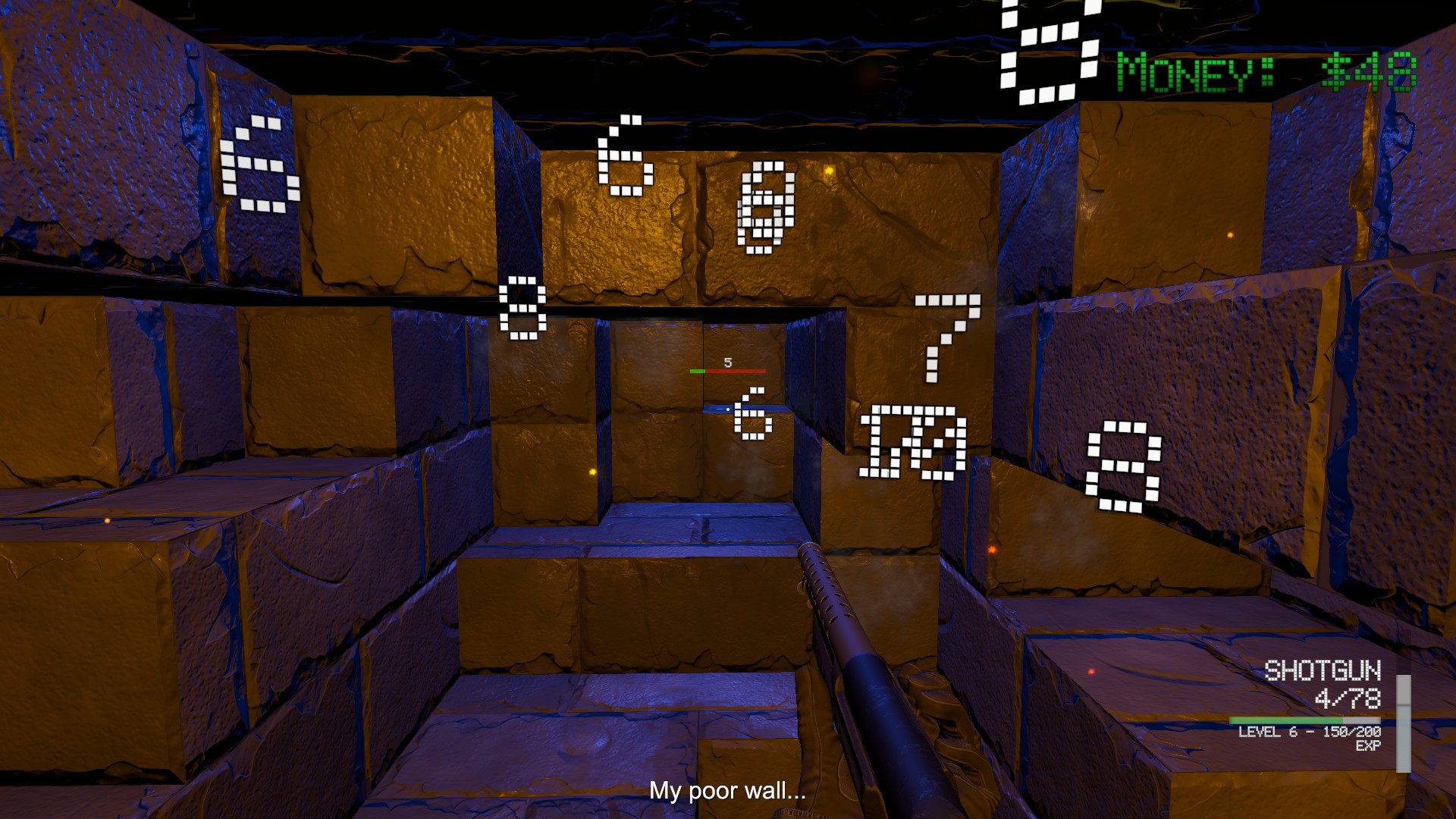 Using a shotgun to shoot the wall in Shoot the Wall.