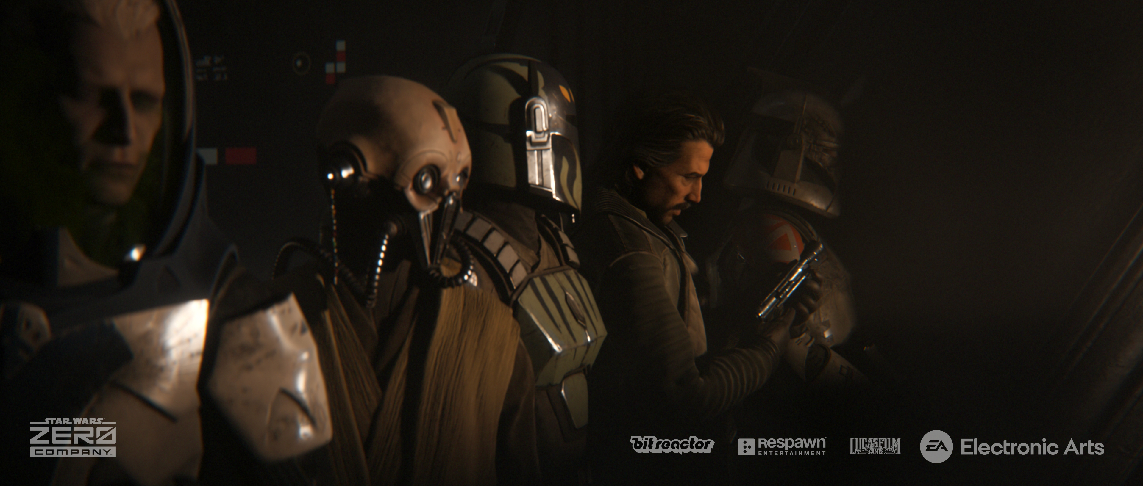 The crew ready to deploy to a mission in Star Wars Zero Company.