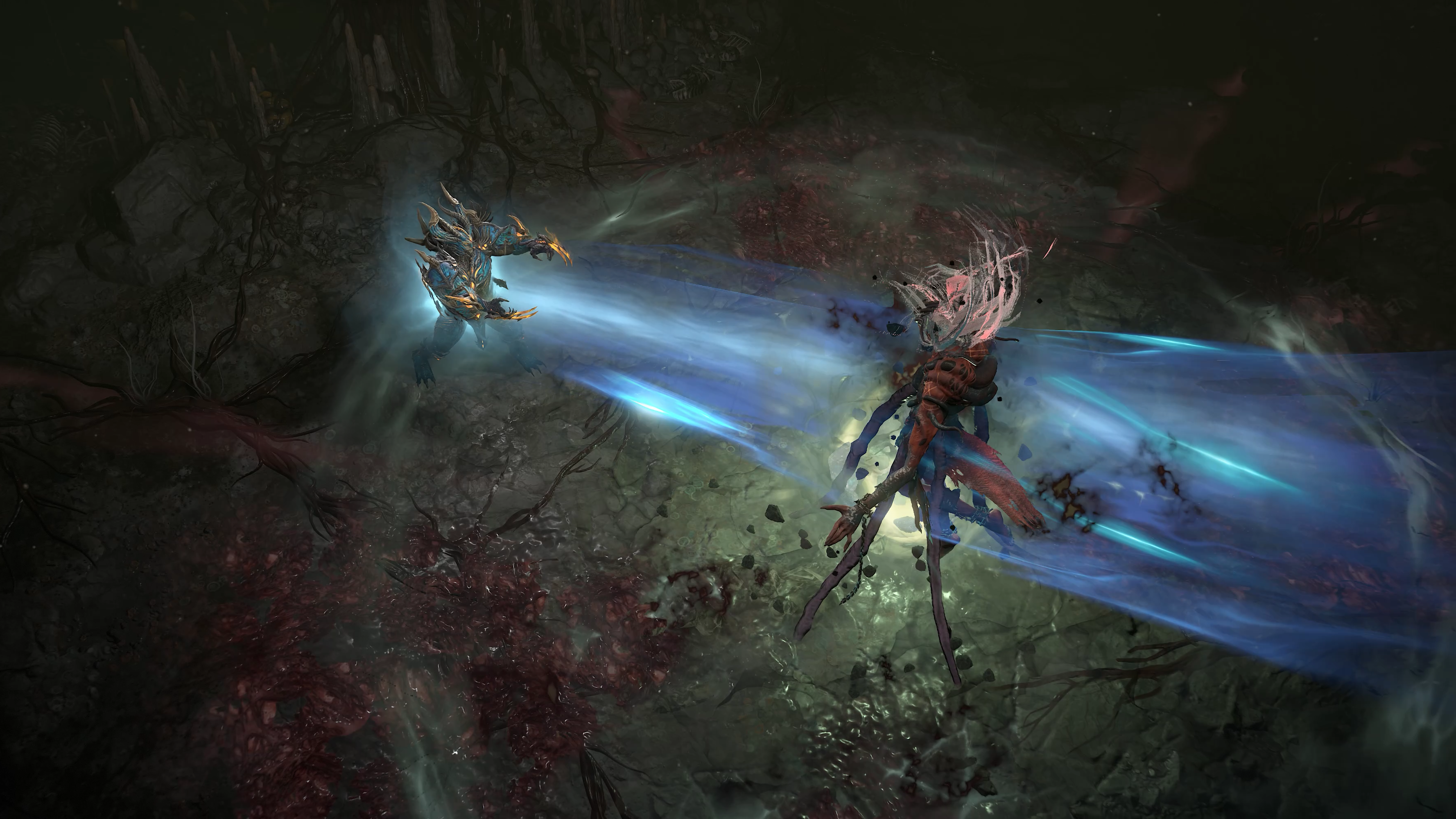 A Diablo 4 character blasts an enemy with a stolen Boss Power.