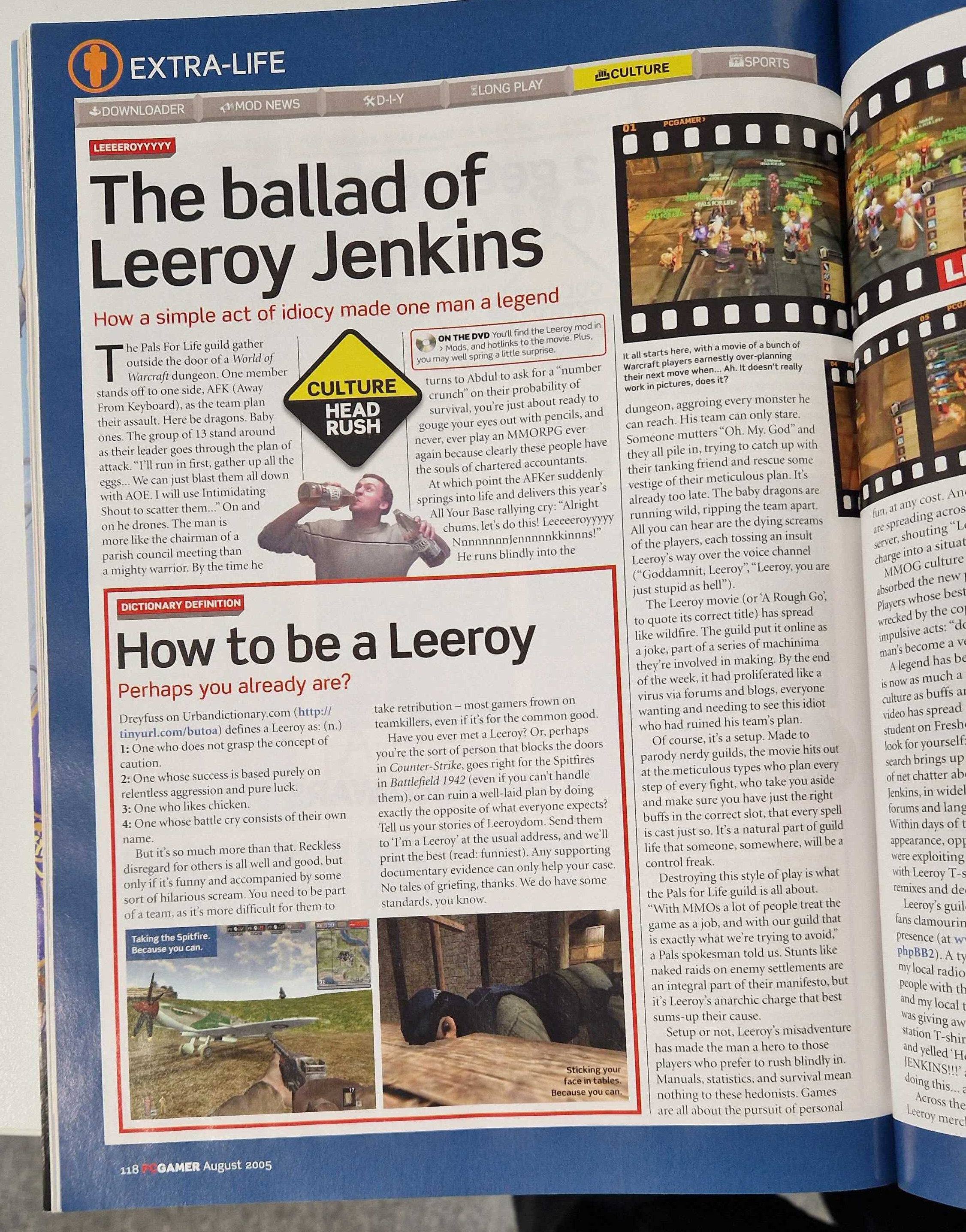 An article from PCGUK's 2005 issue titled "The Ballad of Leeroy Jenkins."