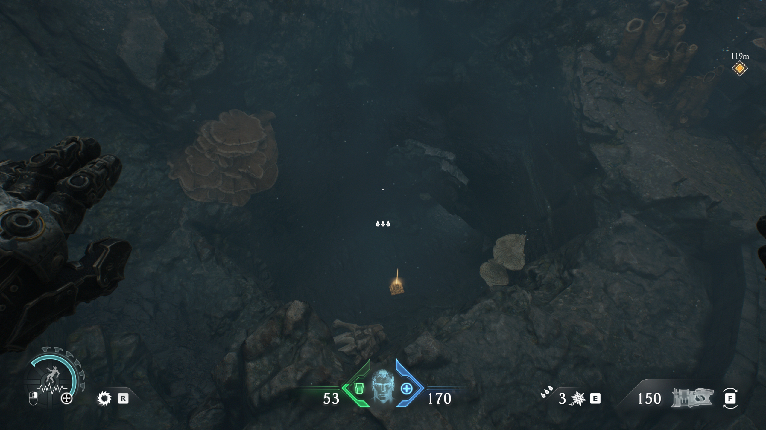Doom: The Dark Ages Chapter 14 secrets - An underwater cave entrance with gold at the bottom. 