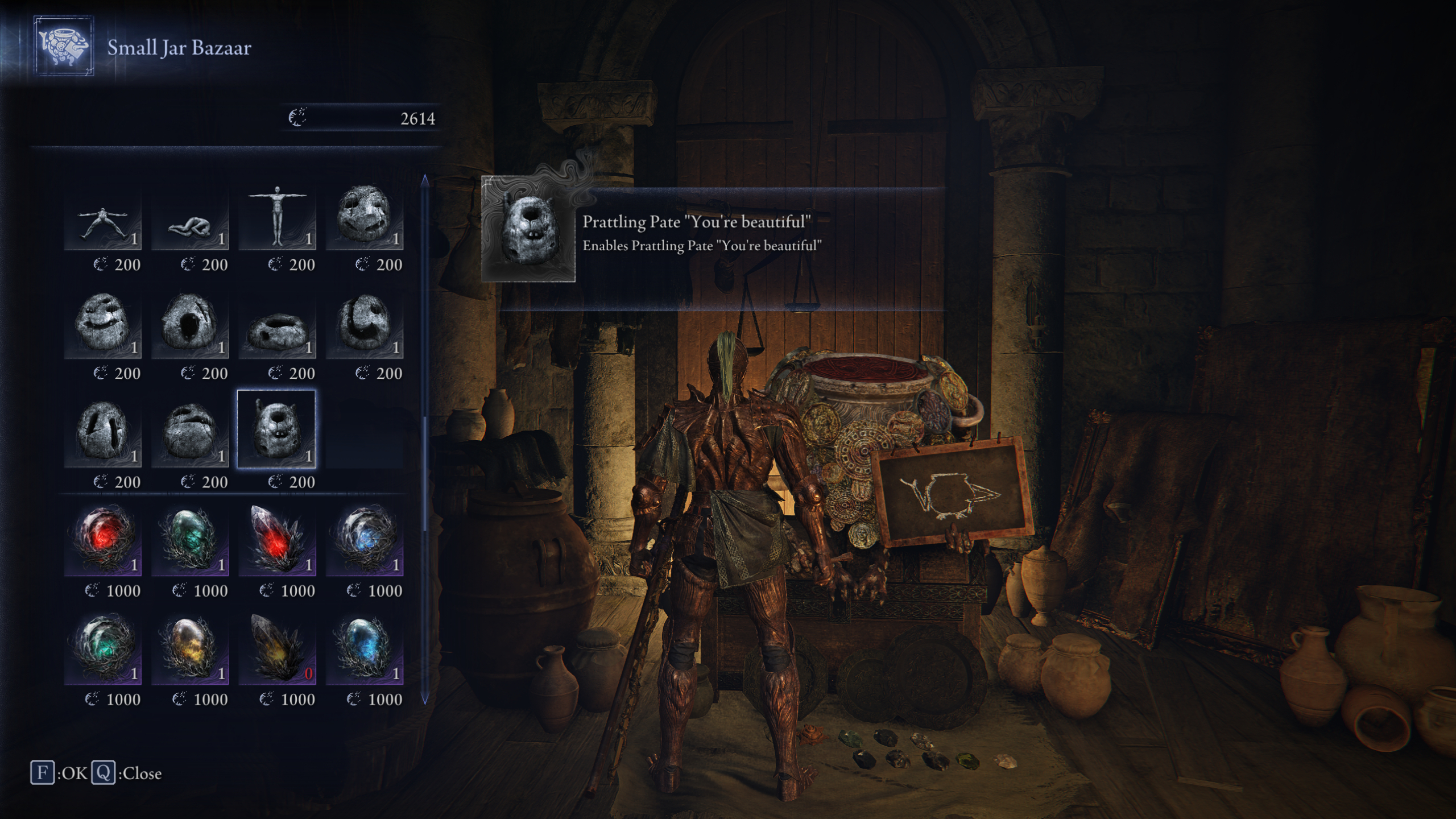 Elden Ring Nightreign how to emote:  The Small Jar Bazaar shop inventory, where you can buy emotes and so on.