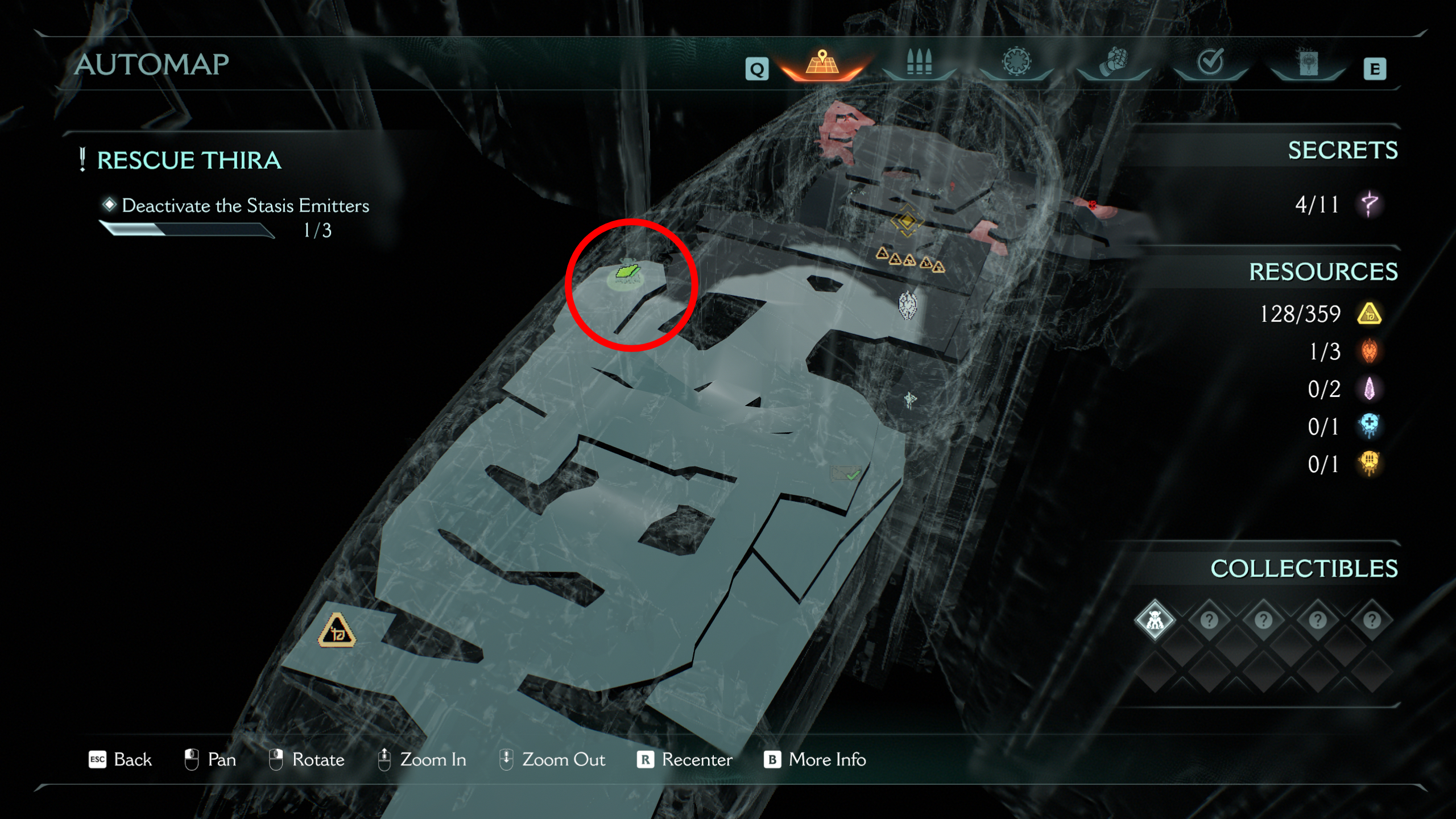 Doom: The Dark Ages Chapter 14 secrets - A map highlighting the location of the Arachnotron action figure in the hull of a shipwreck. 