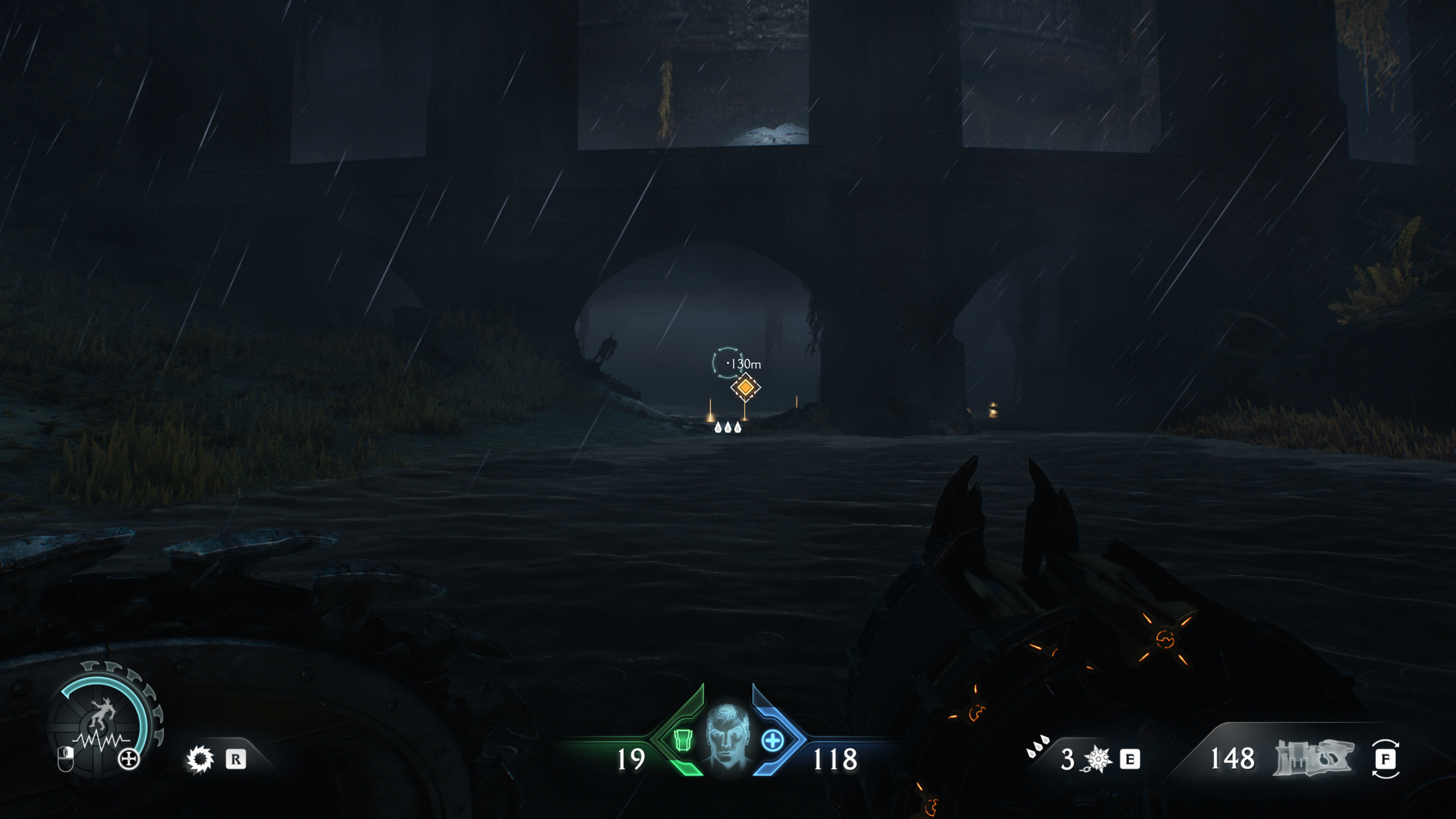 Doom: The Dark Ages Chapter 14 secrets - Gold bars leading towards a life sigil in a cave under a large building. 