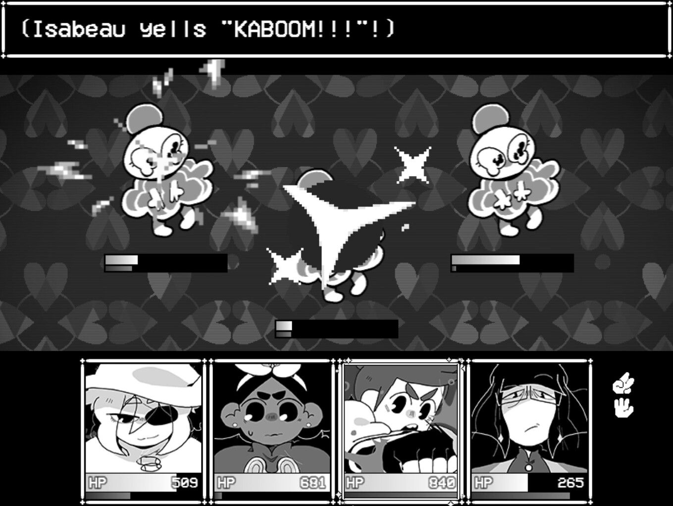 A JRPG-style battle in which 