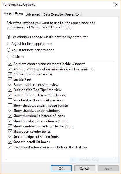 windows 10 performance options dialog box