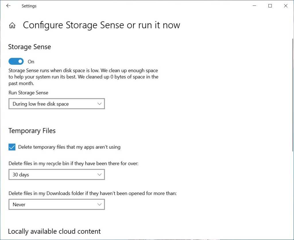 windows 10 storage sense settings