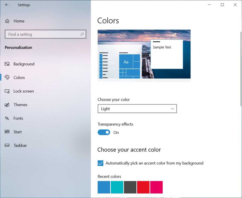 disabling transparency effects in windows 10