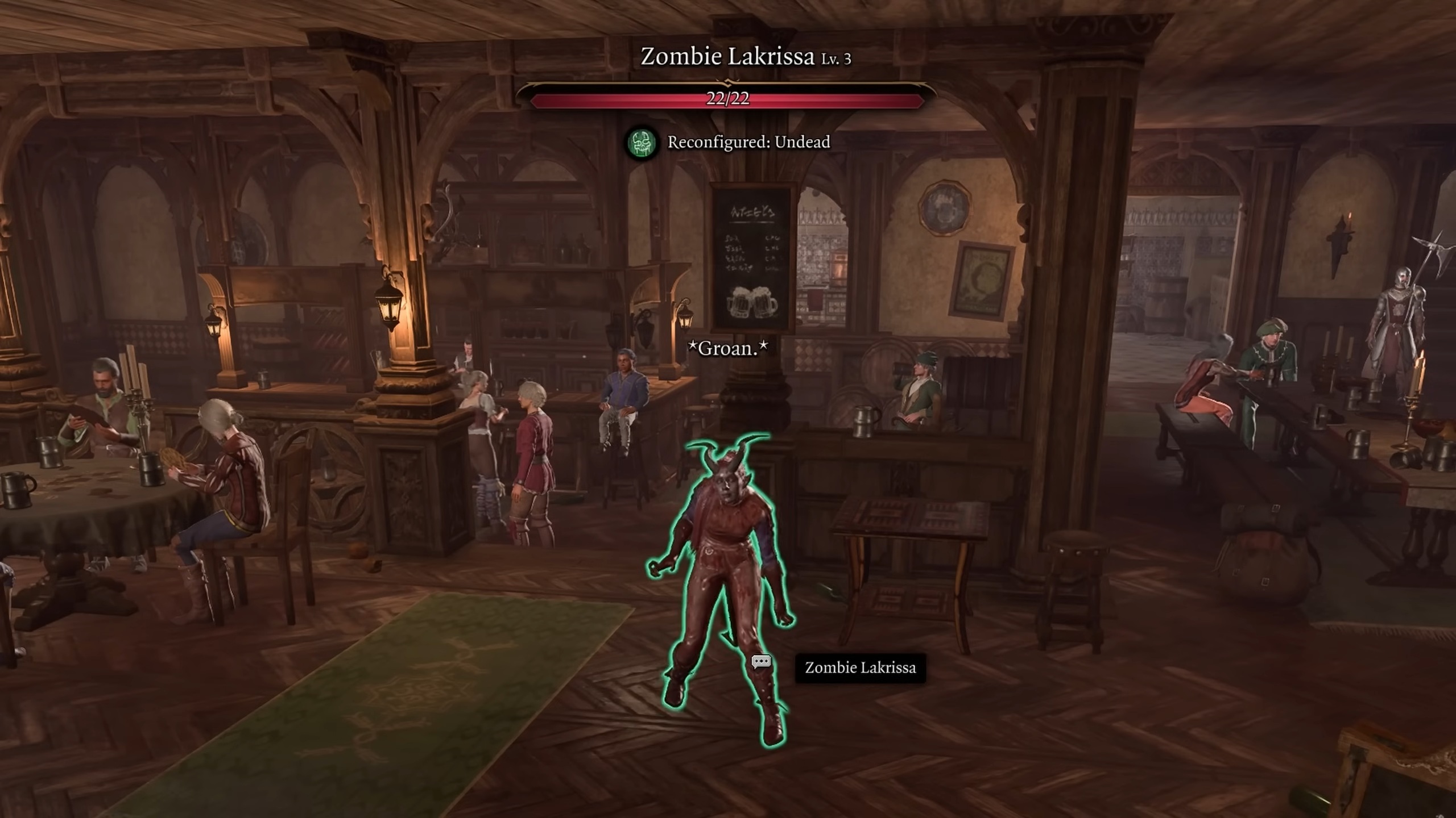 Image of super rare "Zombie Lakrissa" from Baldur's Gate 3 in the Elfsong Tavern.