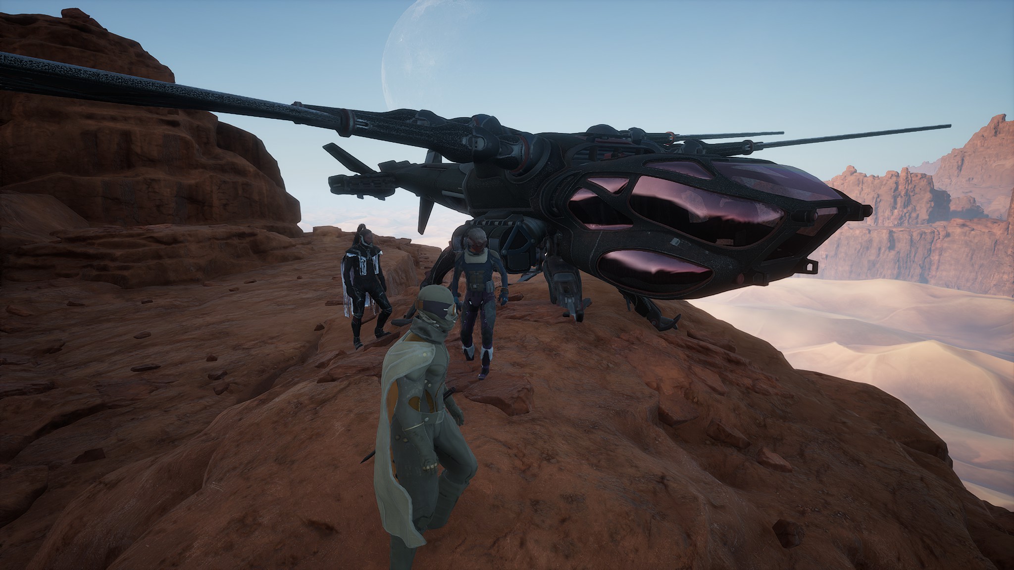 Players near an ornithopter