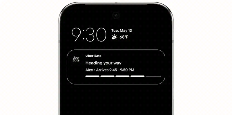 phone with animation showing live updates feature in android 16