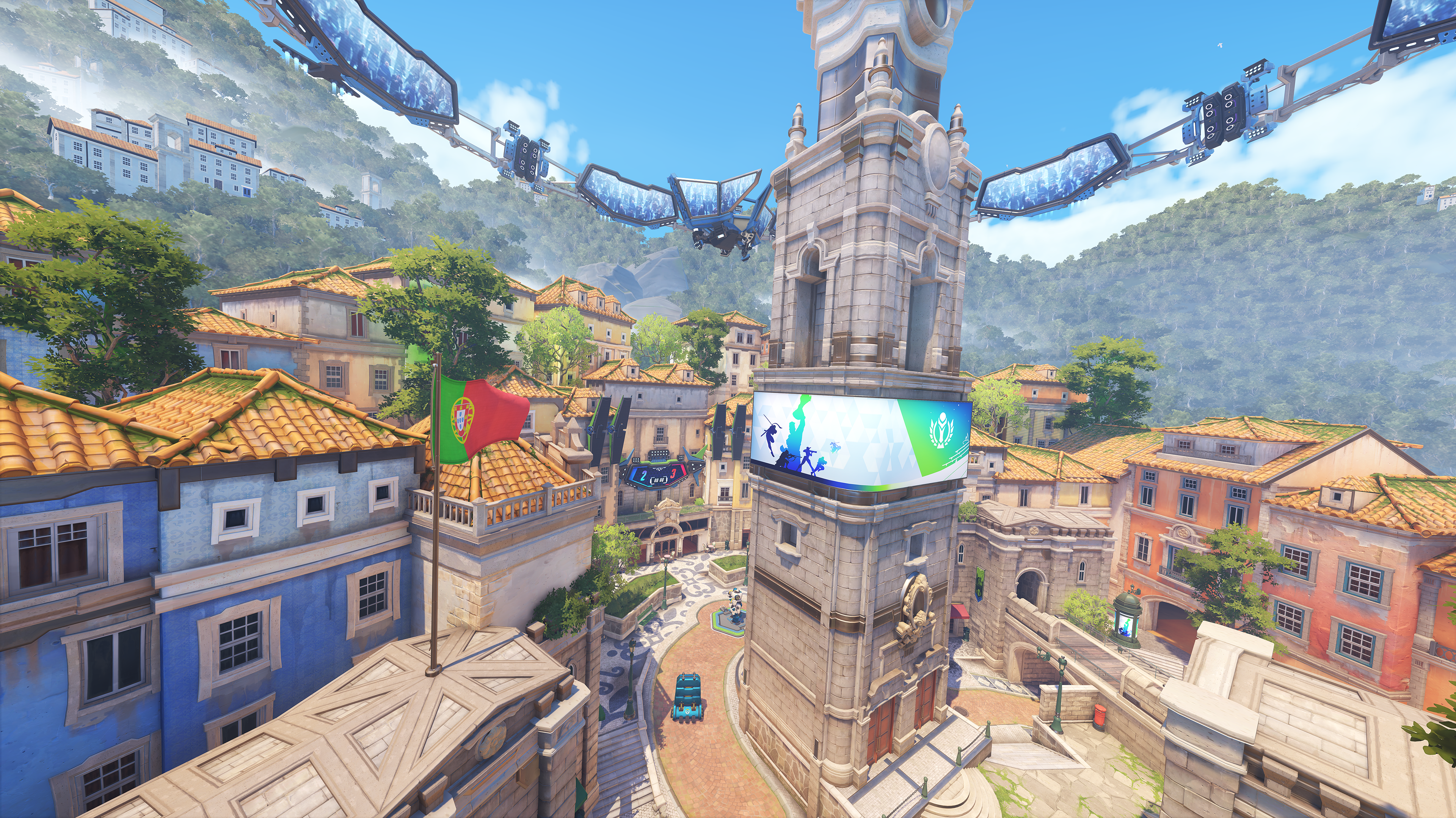 A city with stadium screens 