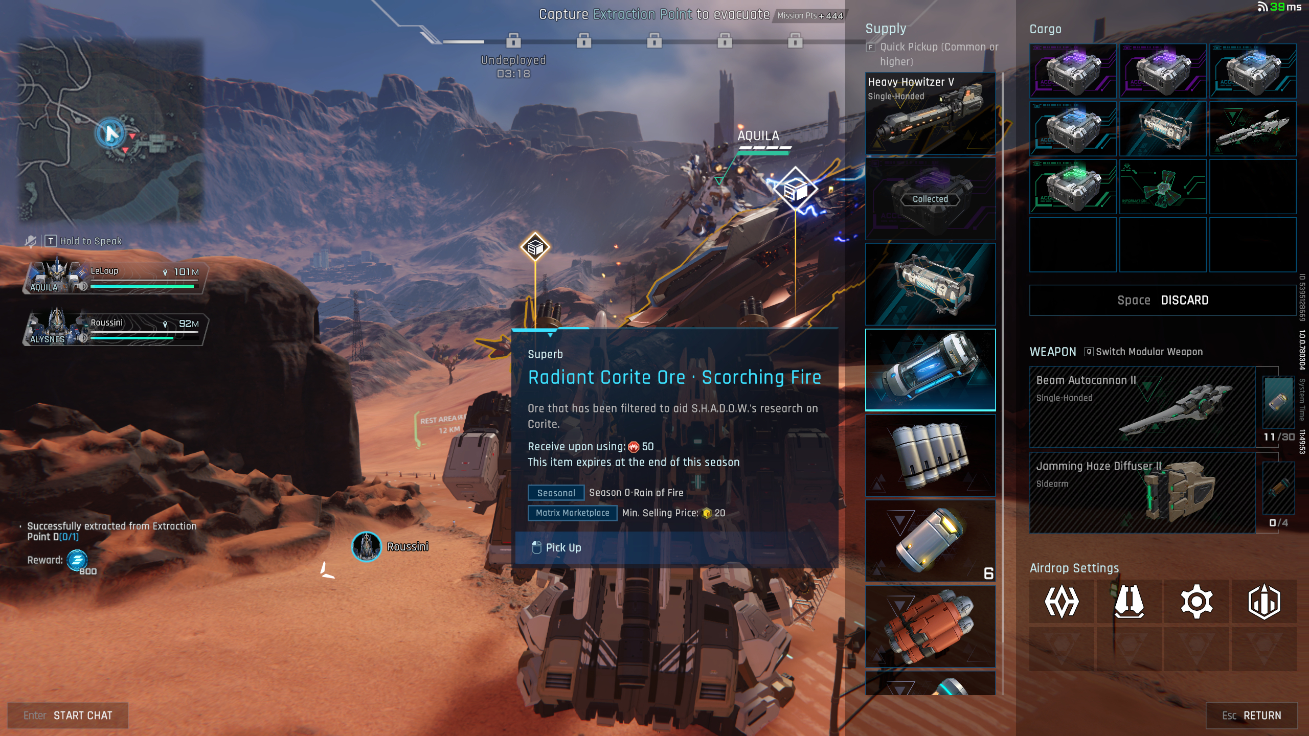 Mecha Break Mission Tokens: A Corite Ore item in a player's inventory during Mashmak.
