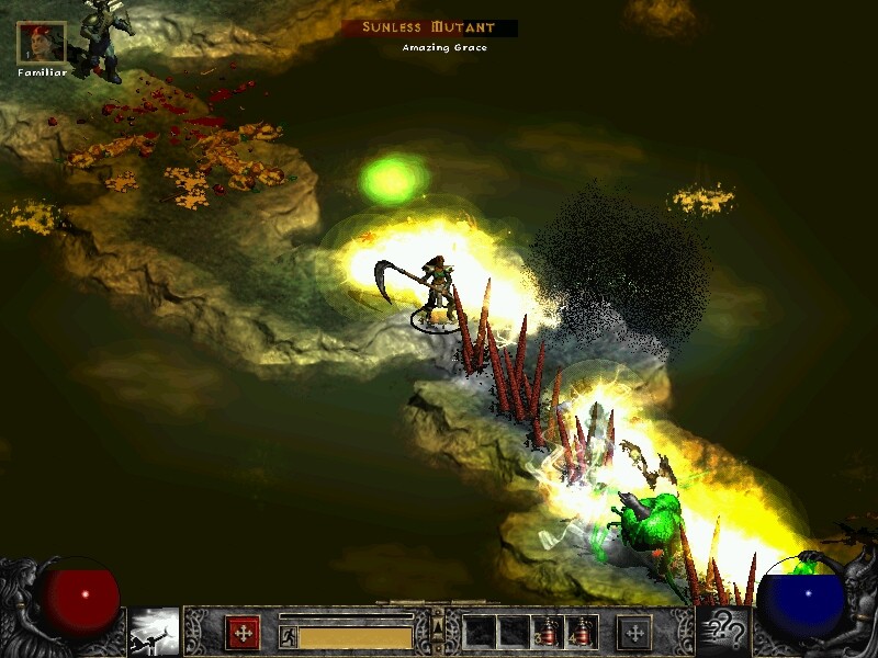 A Diablo 2 player battles a sunless mutant.