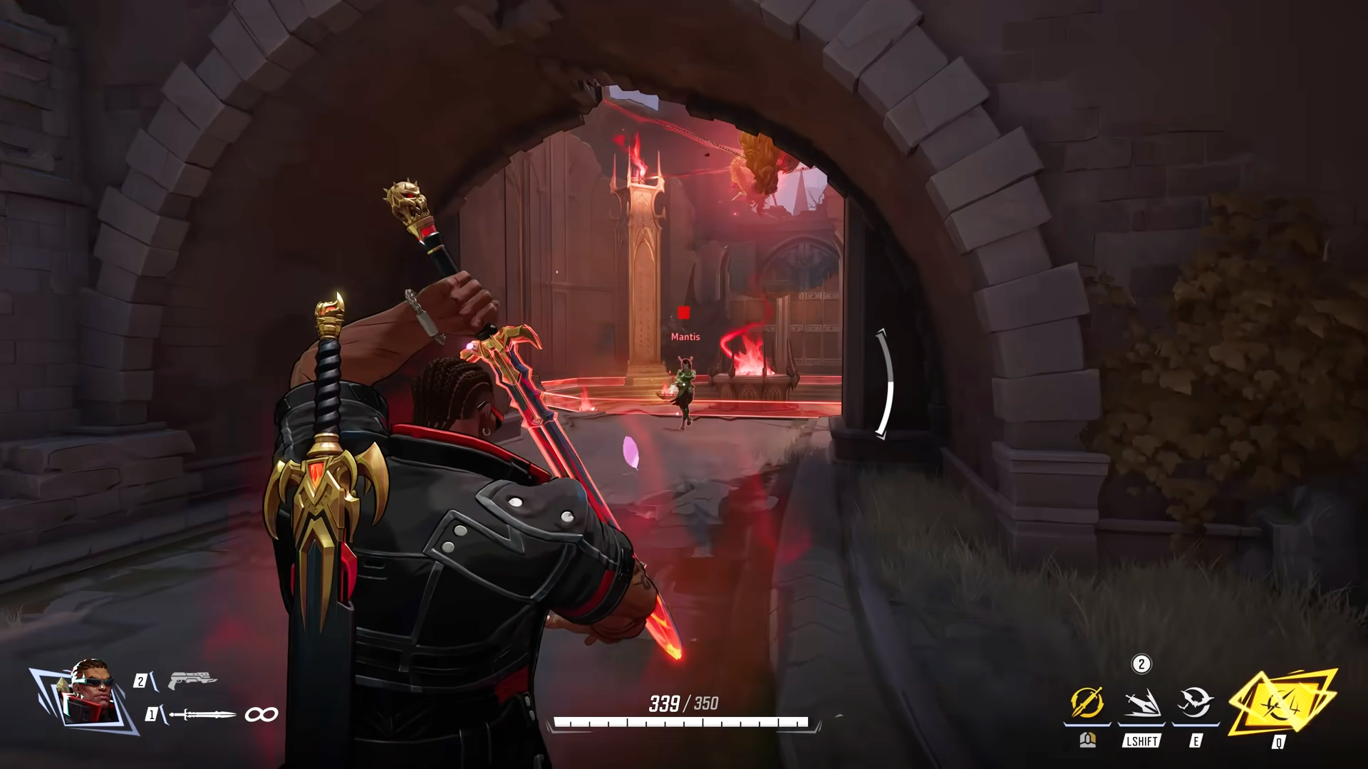 Blade deflecting incoming attacks