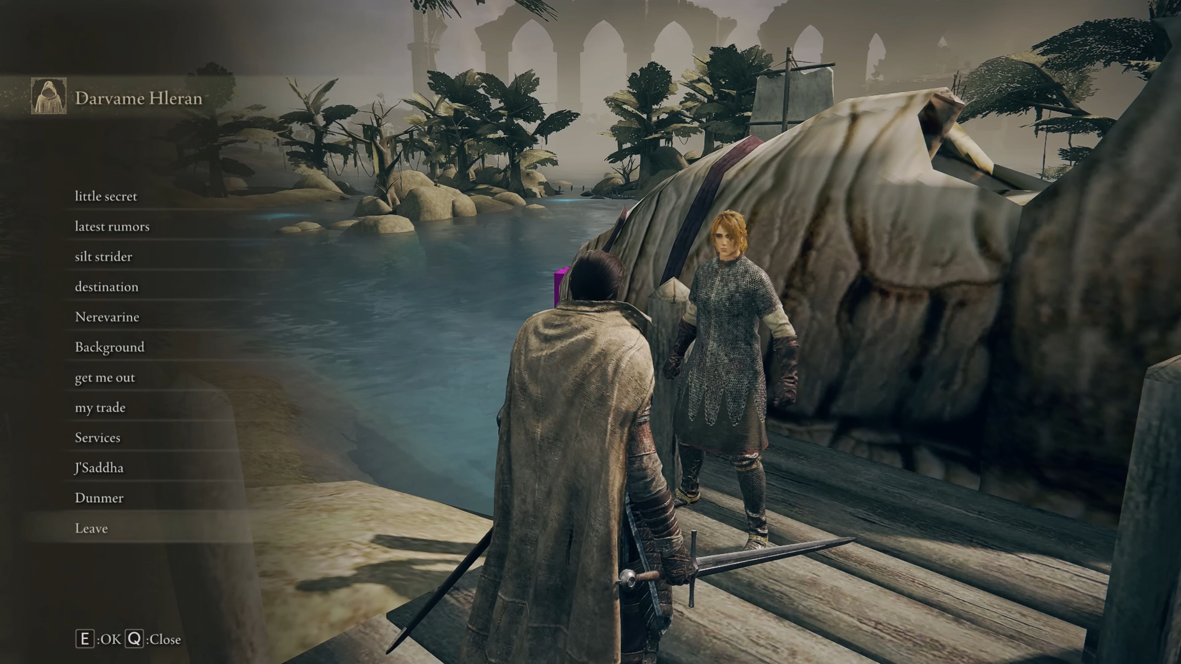 Talking with a Silt Strider driver in Seyda Neen.