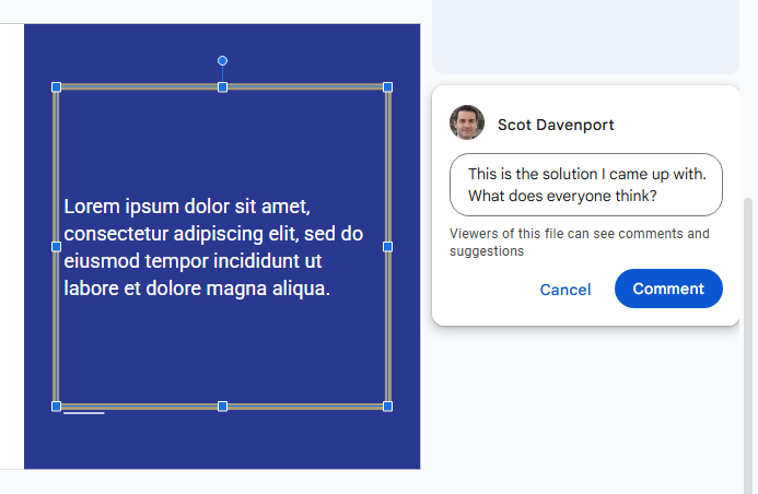 typing into a comment box in google slides