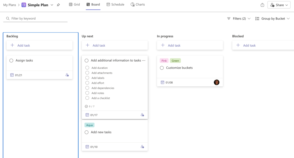 board view for a plan in microsoft planner