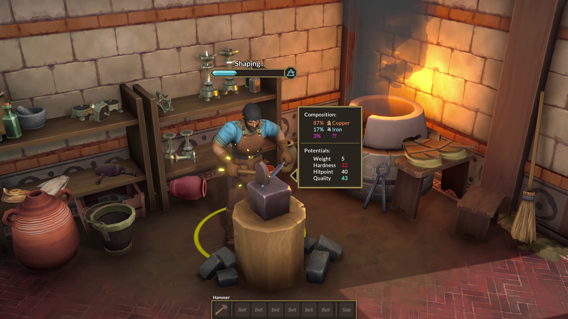 A blacksmith hammering metal in Streets of Fortuna.