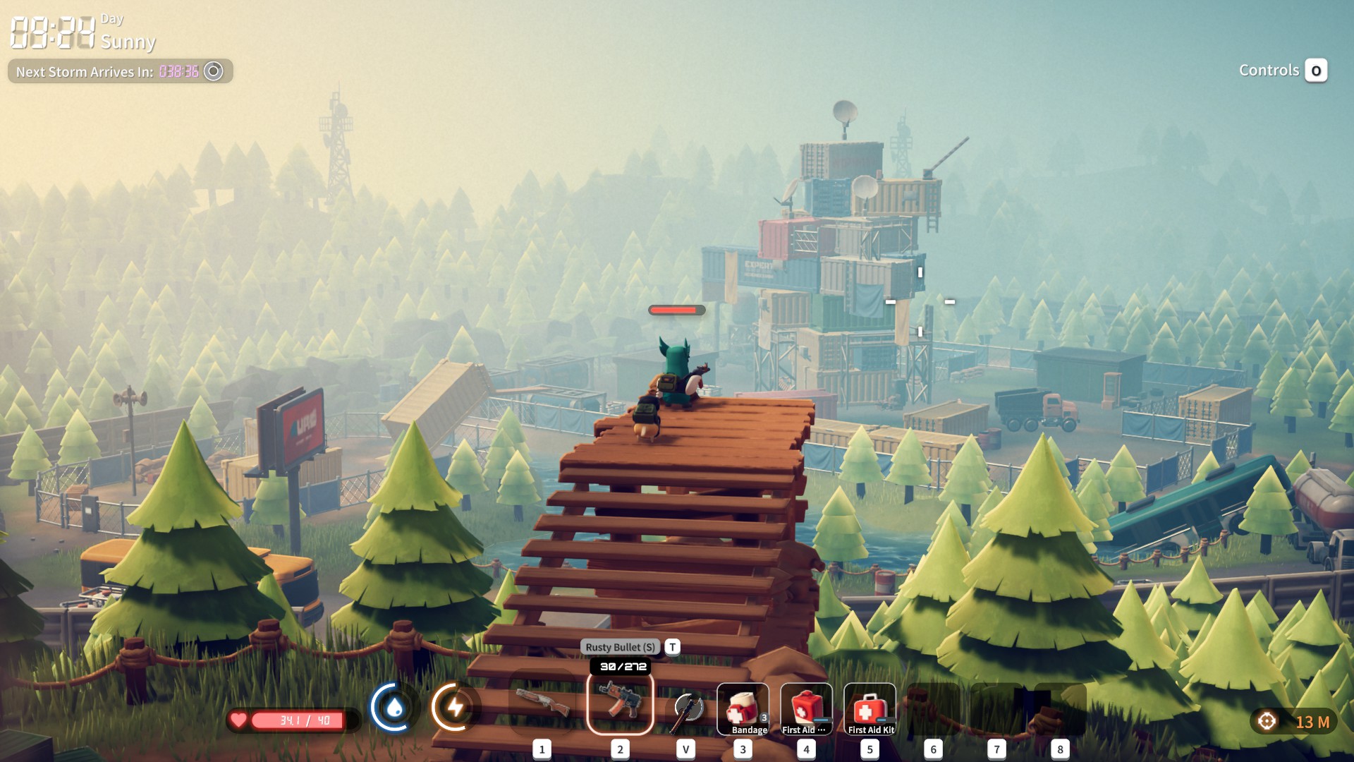 A duck looks out over an enemy camp in Escape From Duckov.