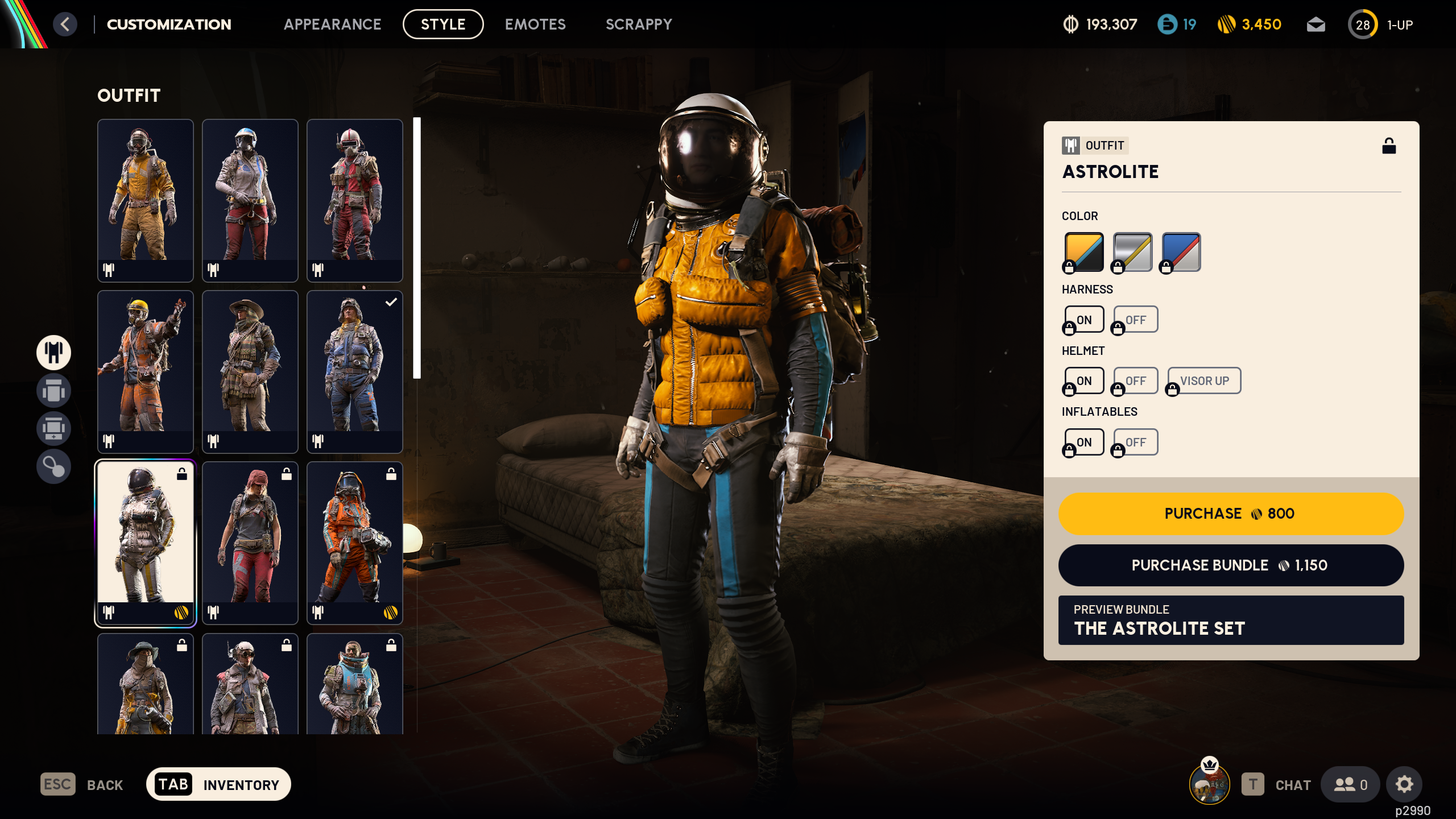 Arc Raiders cosmetics: The Astrolite outfit in the raider customisation menu.