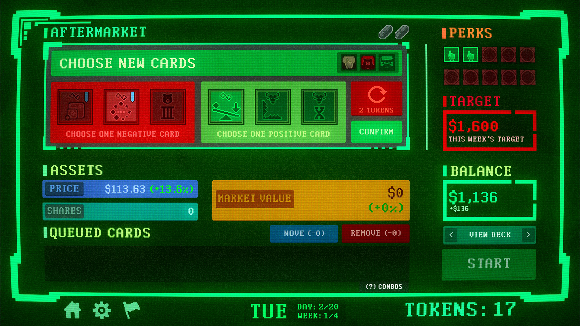 The card selection screen in Insider Trading.
