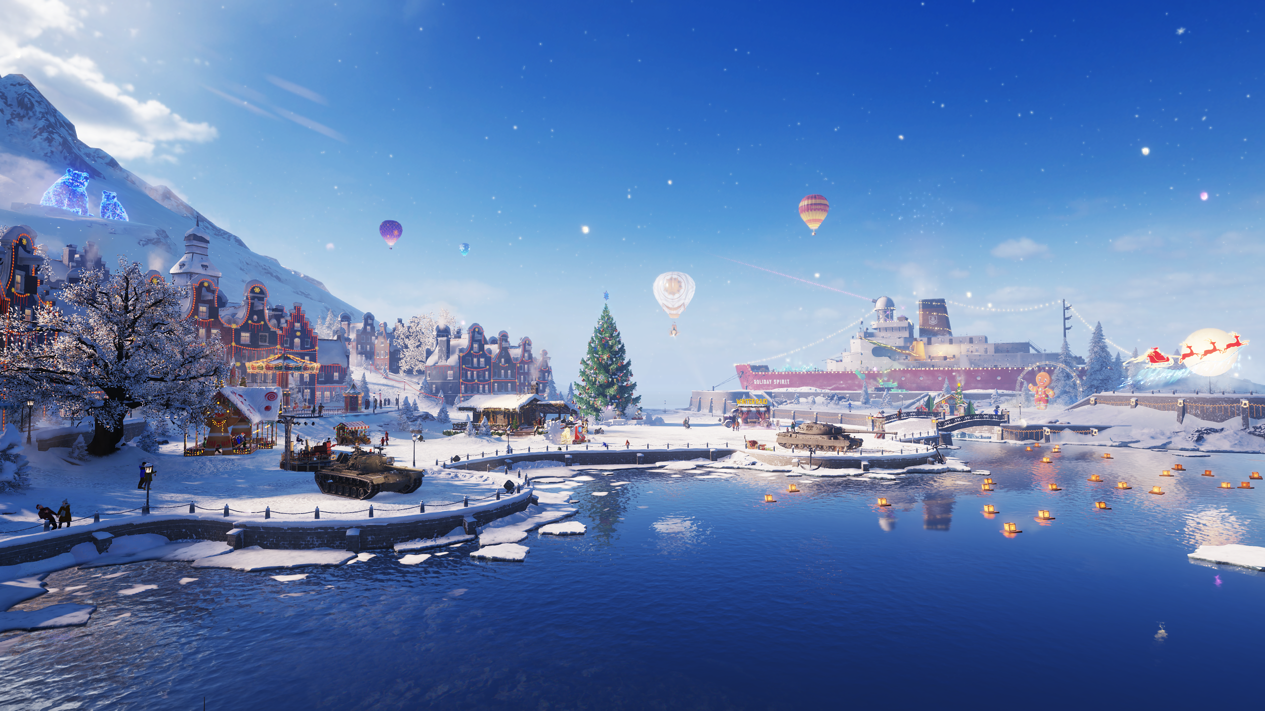 A Christmas scene in World of Tanks.