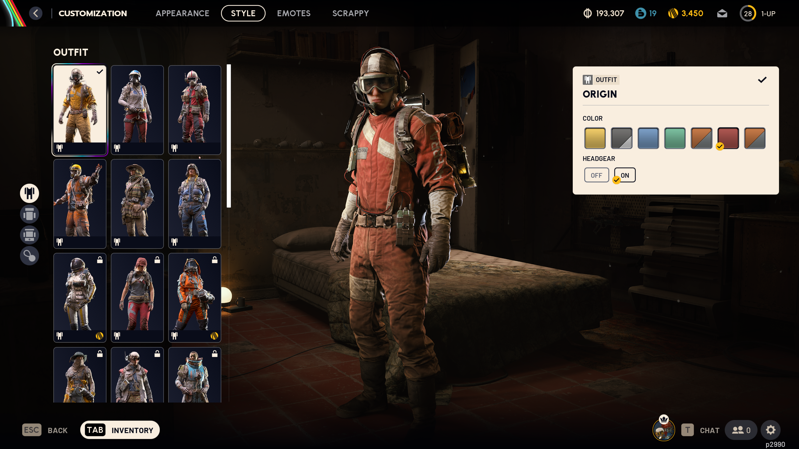 Arc Raiders cosmetics: The Origin outfit in the raider customisation menu.