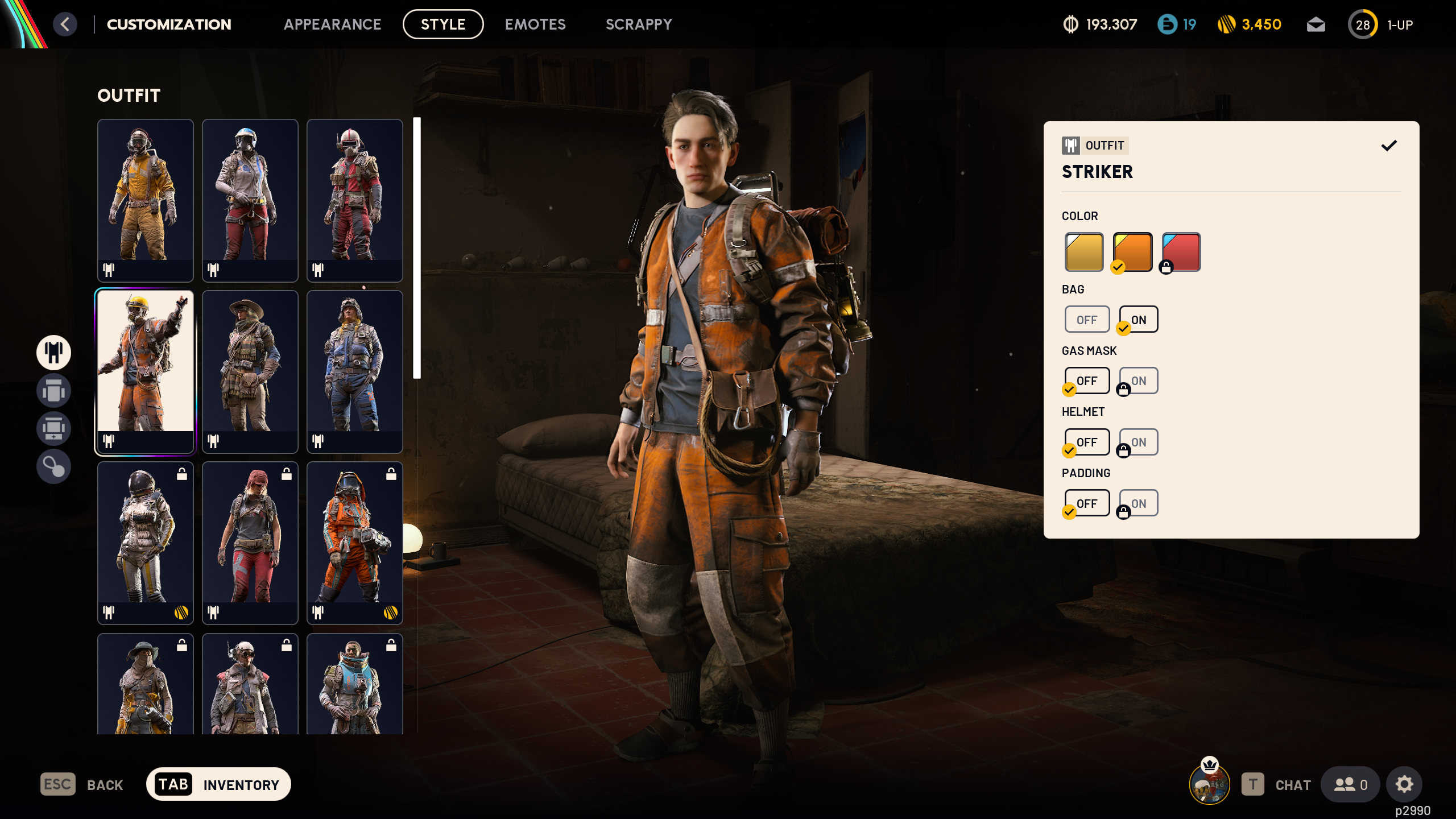 Arc Raiders cosmetics: The Striker outfit in the raider customisation menu.