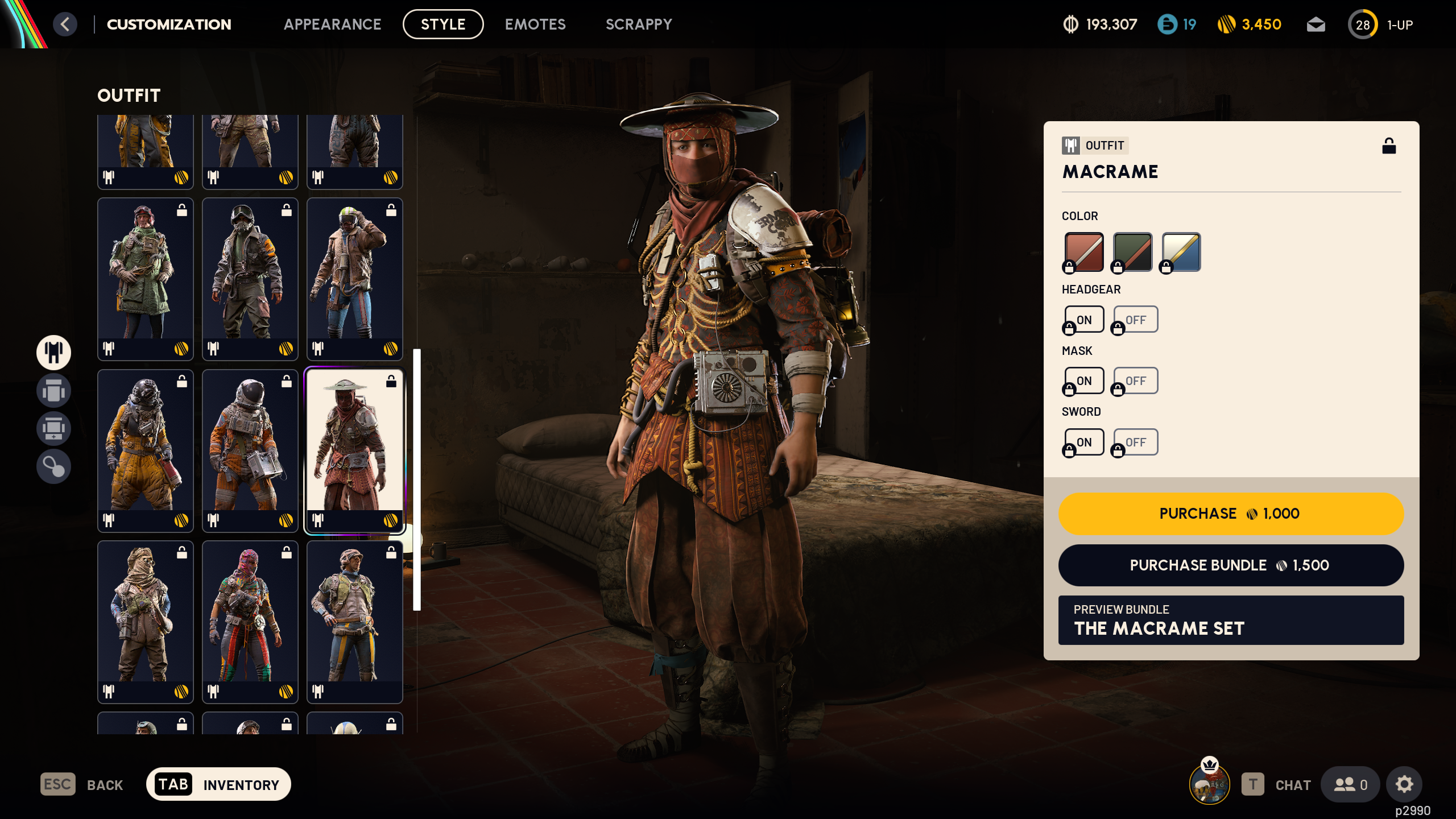 Arc Raiders cosmetics: The Macrame outfit in the raider customisation menu.