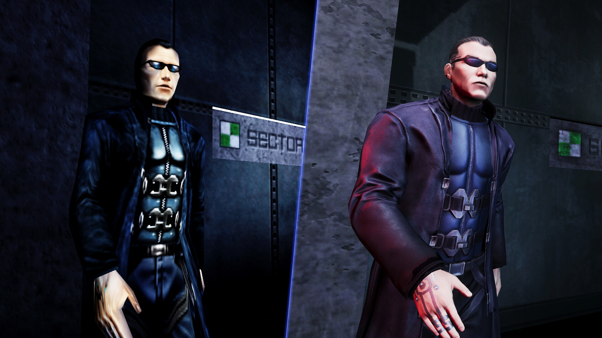 Original Deus Ex JC Denton next to "Remastered" variant.