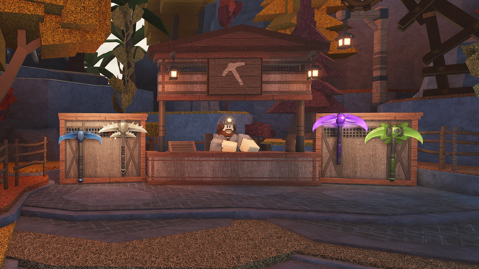 Fred the Miner, an NPC selling pickaxes in the Roblox game, The Forge