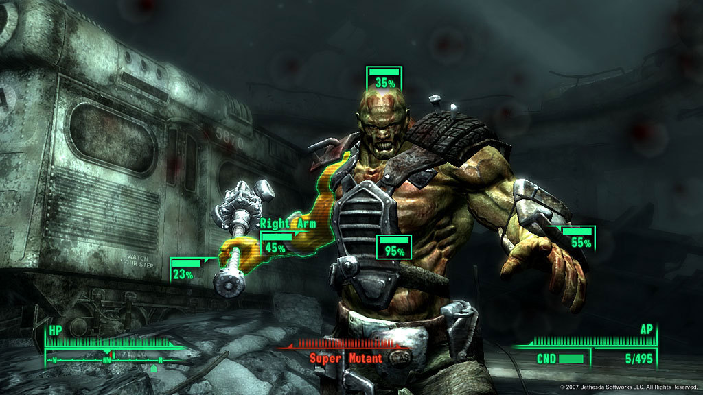 Using VATS on a super-mutant in Fallout 3.