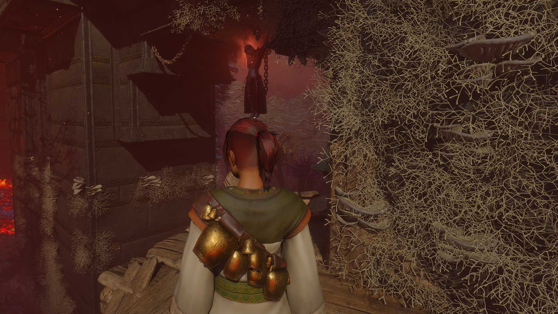 The Blood Rose gloves on a hanging body in the Shroud