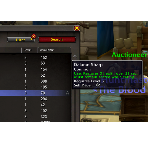 Multiple potions and food items in World of Warcraft are shown to have 