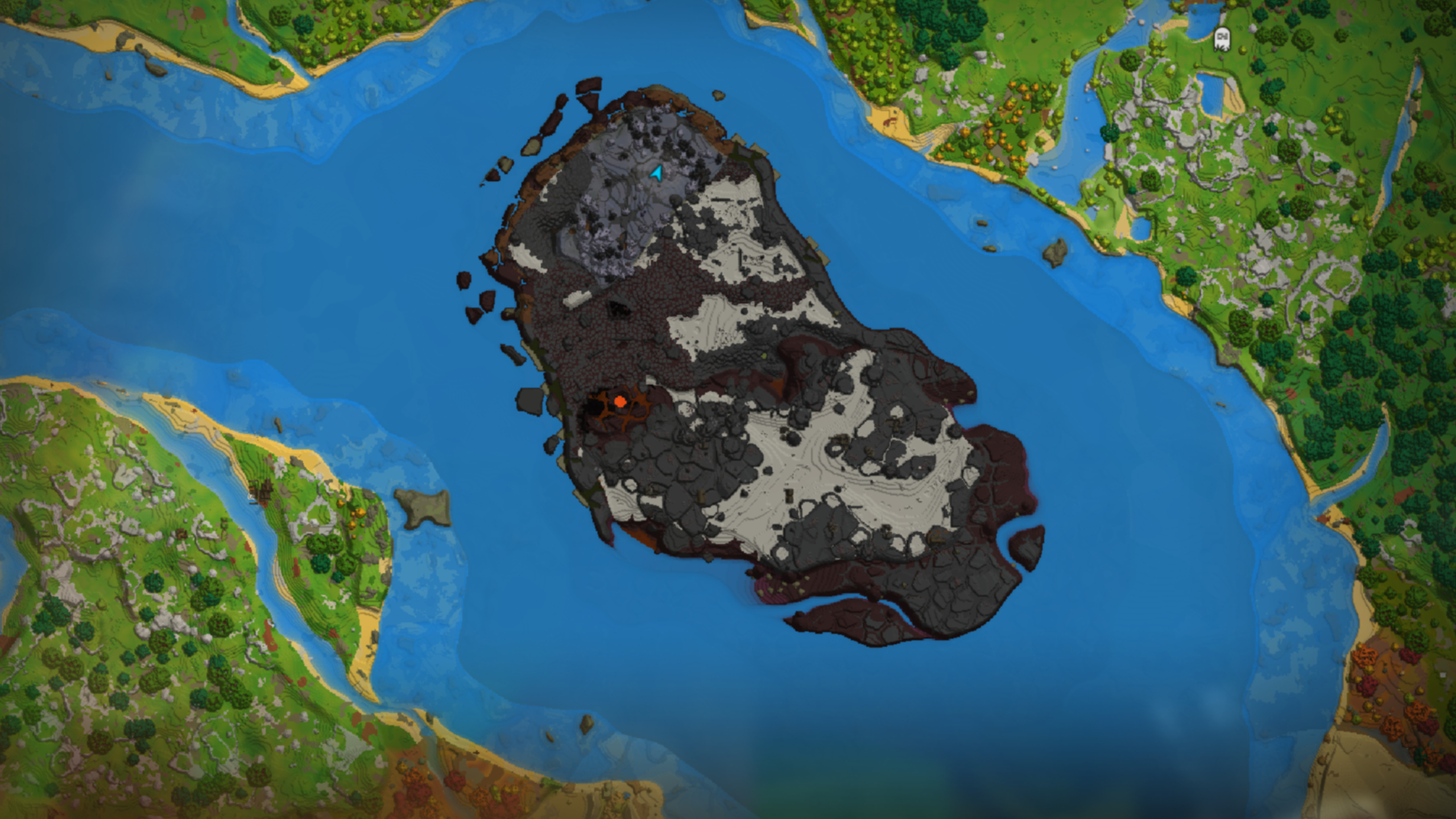 Hytale cindercloth scraps: A map showing a Devastated Lands zone island.