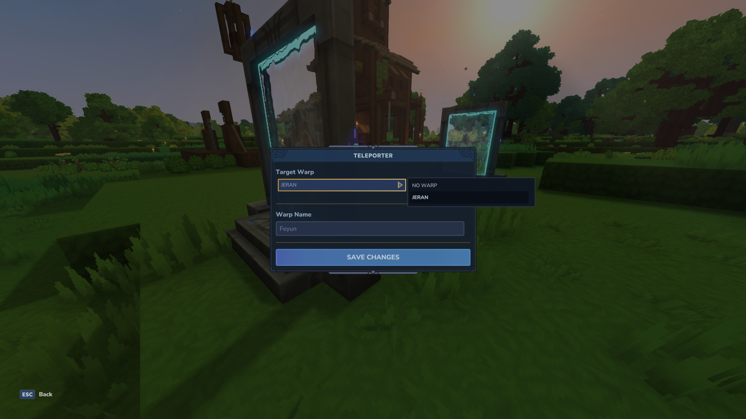 Hytale teleporter: The teleporter interface where you can configure the target warp location.