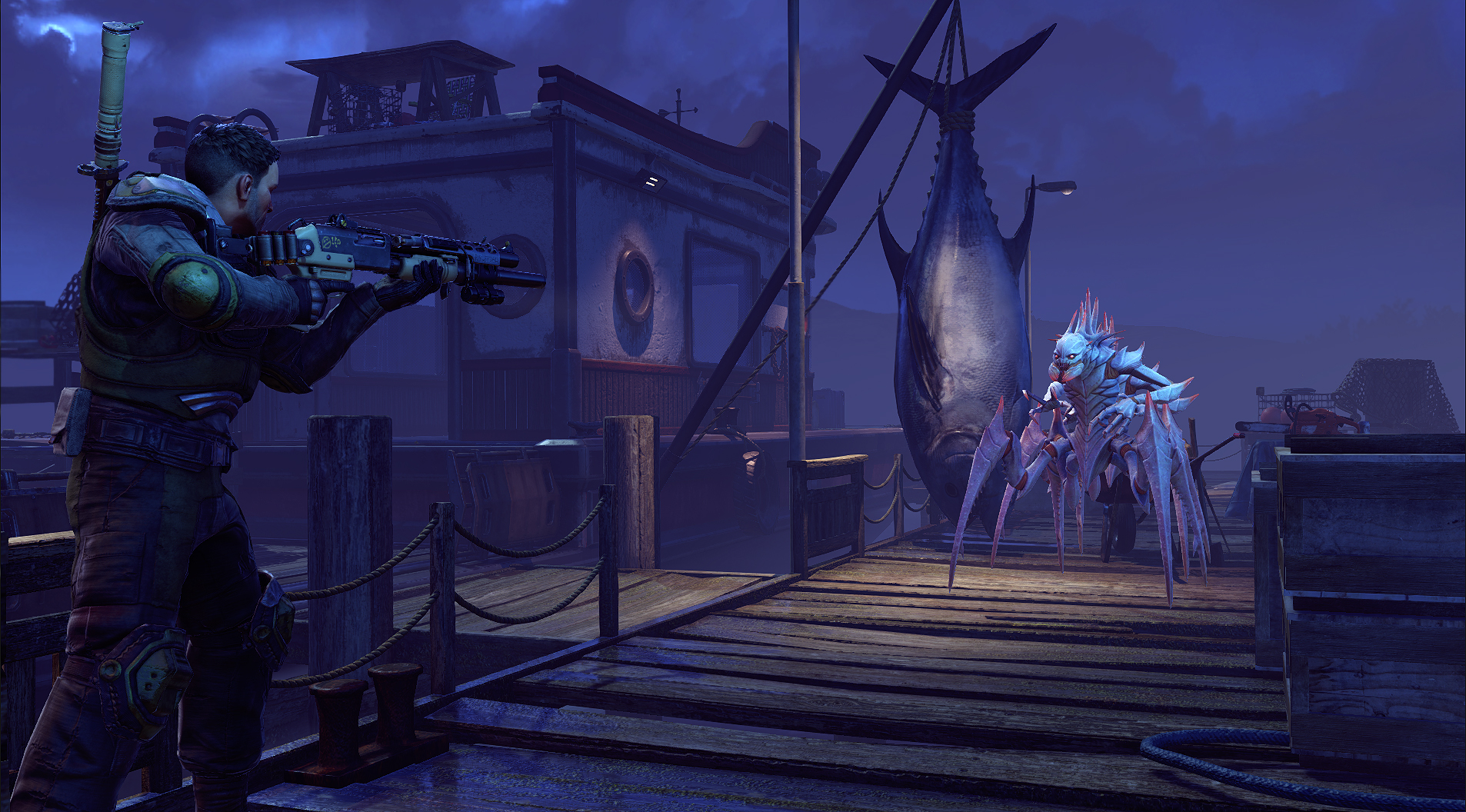 An XCOM Ranger aiming at a Chryssalid.