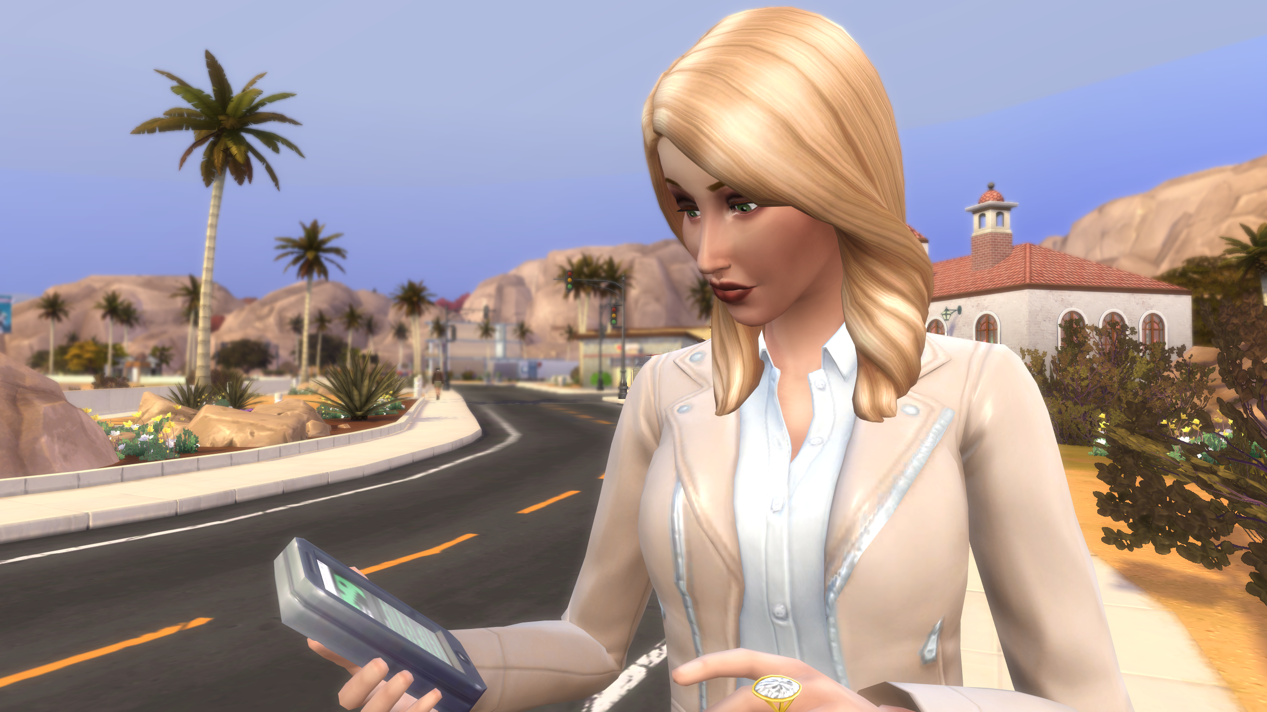 Sims 4 - A Sim looks at her phone