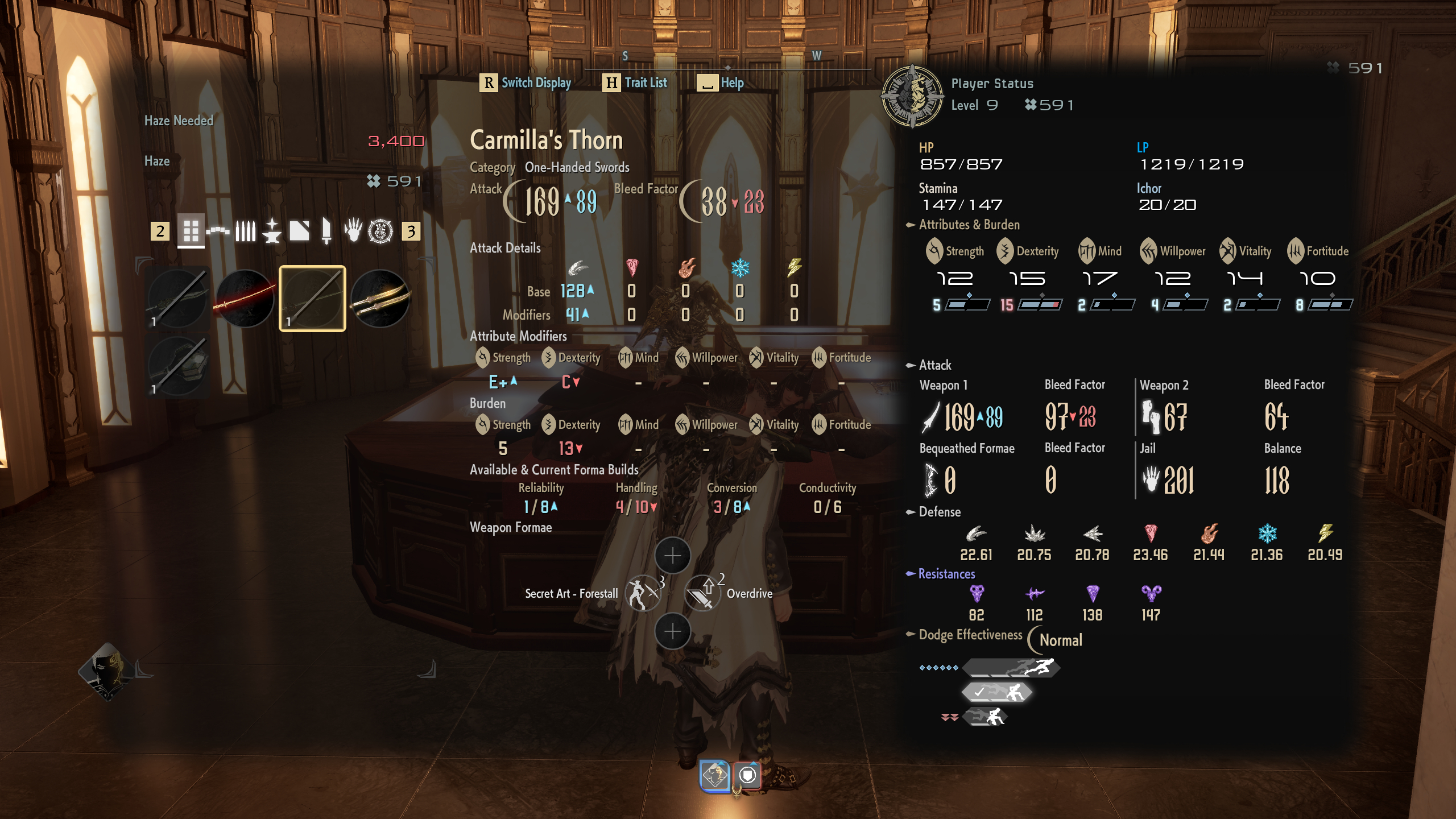 Code Vein 2 best early weapons: Carmilla's Thorn viewed in the inventory of Jadwiga's weapon shop.