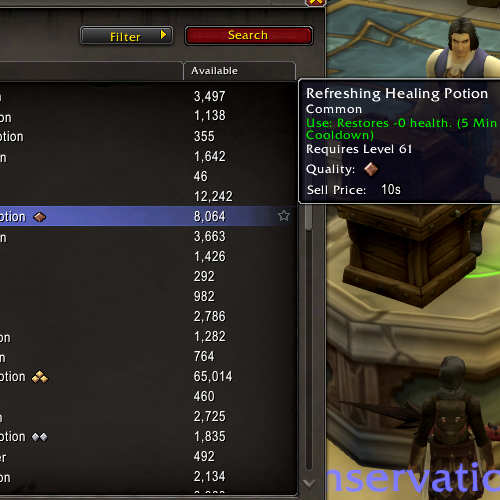 Multiple potions and food items in World of Warcraft are shown to have 