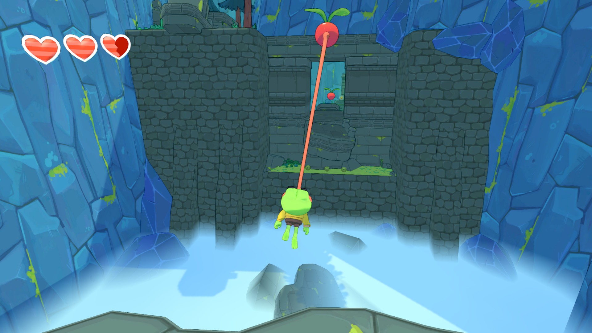 Hop swings from a flying fruit in Big Hops.
