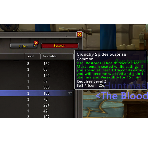 Multiple potions and food items in World of Warcraft are shown to have 