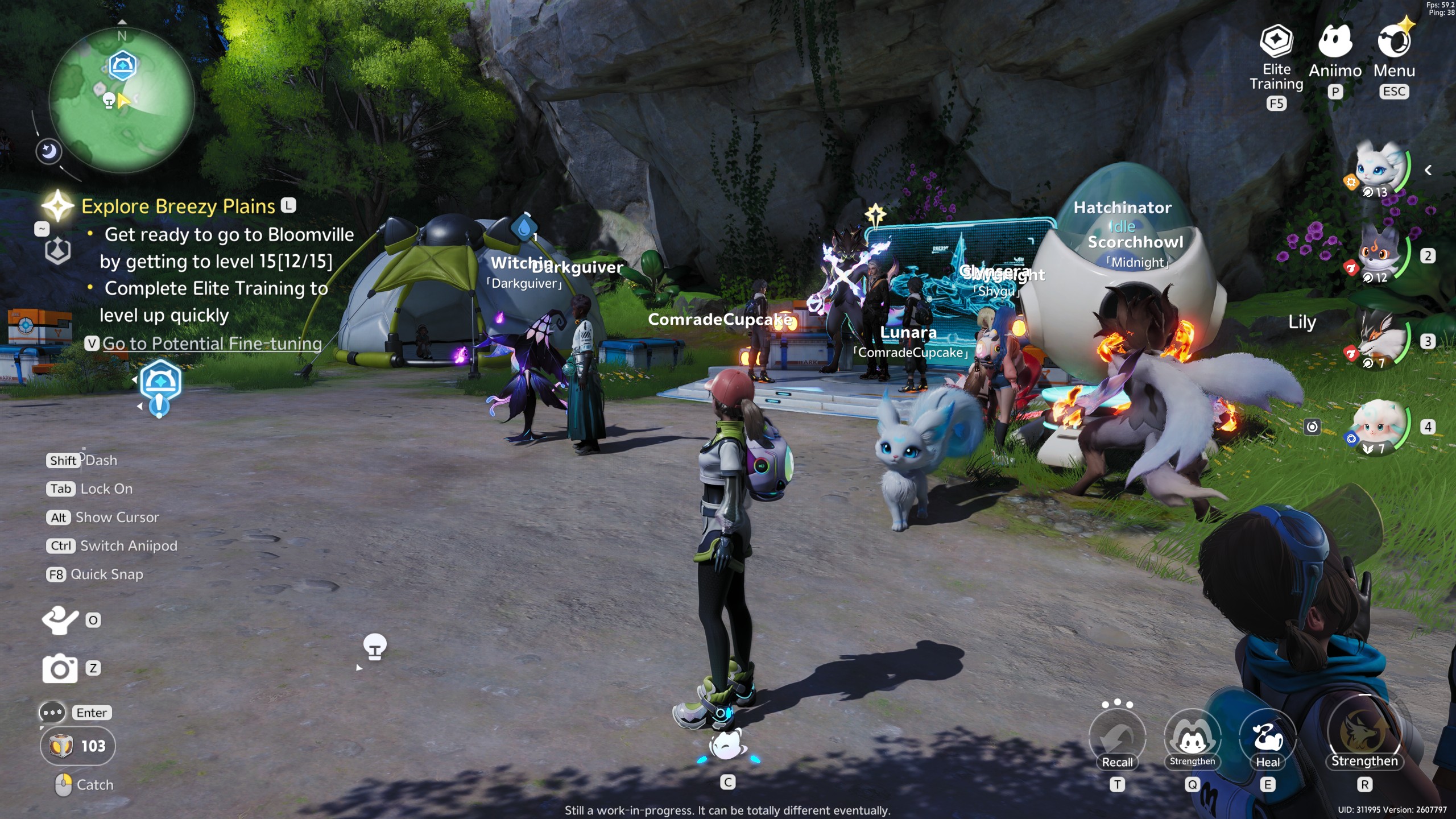 Aniimo - A player stands in a hub area at night with other players nearby