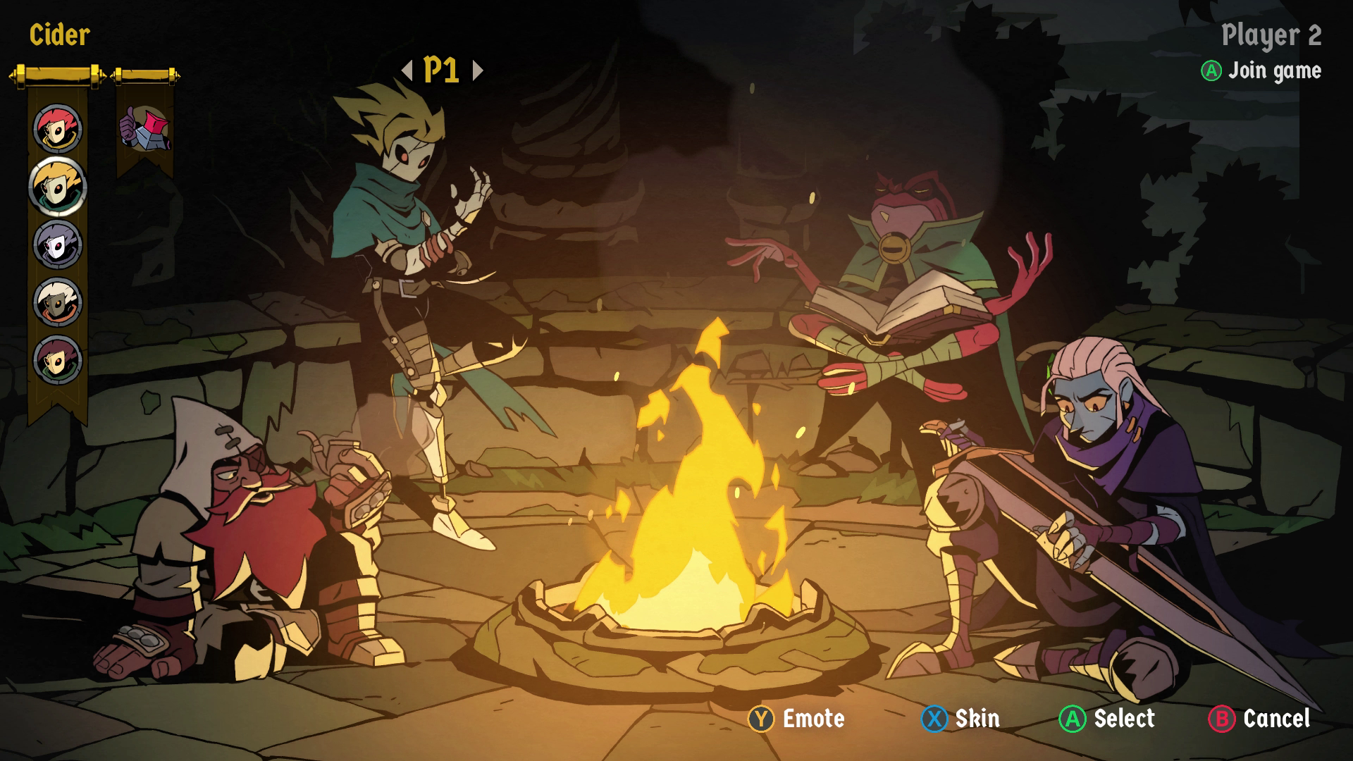 The character select screen in Absolum.