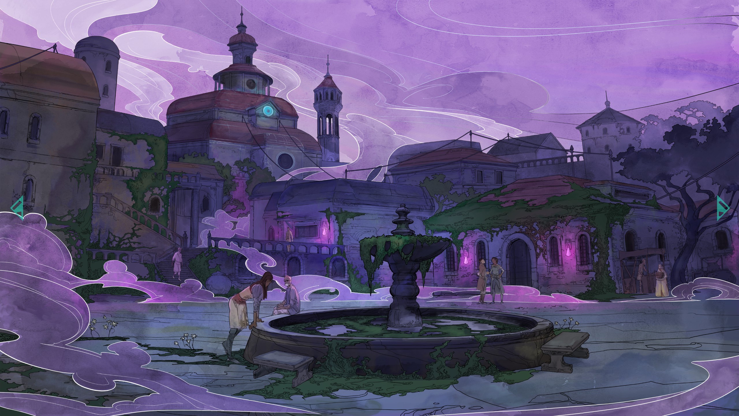 Street view of Emerald Stair colony in Avowed concept art