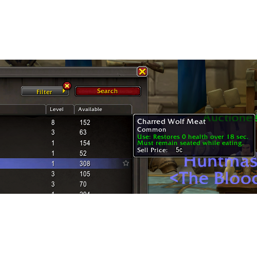 Multiple potions and food items in World of Warcraft are shown to have 