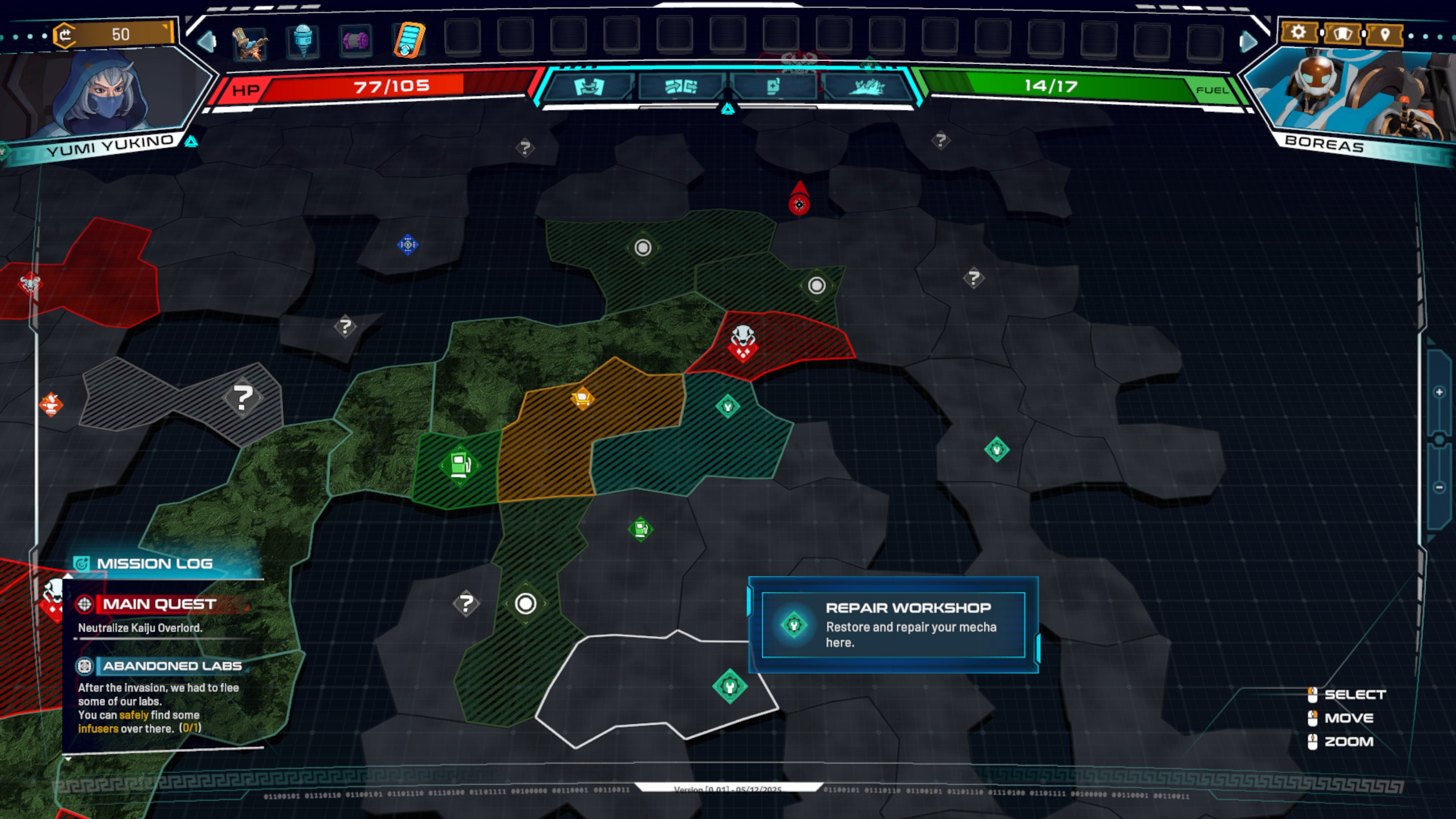 The map screen in Mechborn.